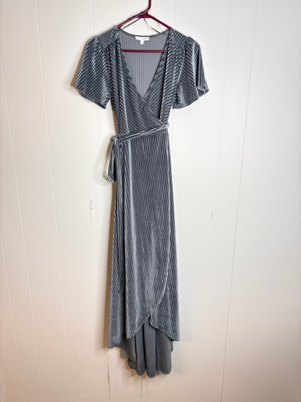 Baltic Born Andi Maxi Wrap Dress Soft Velvet Stretchy Ribbed Pewter‎ Gray Size S